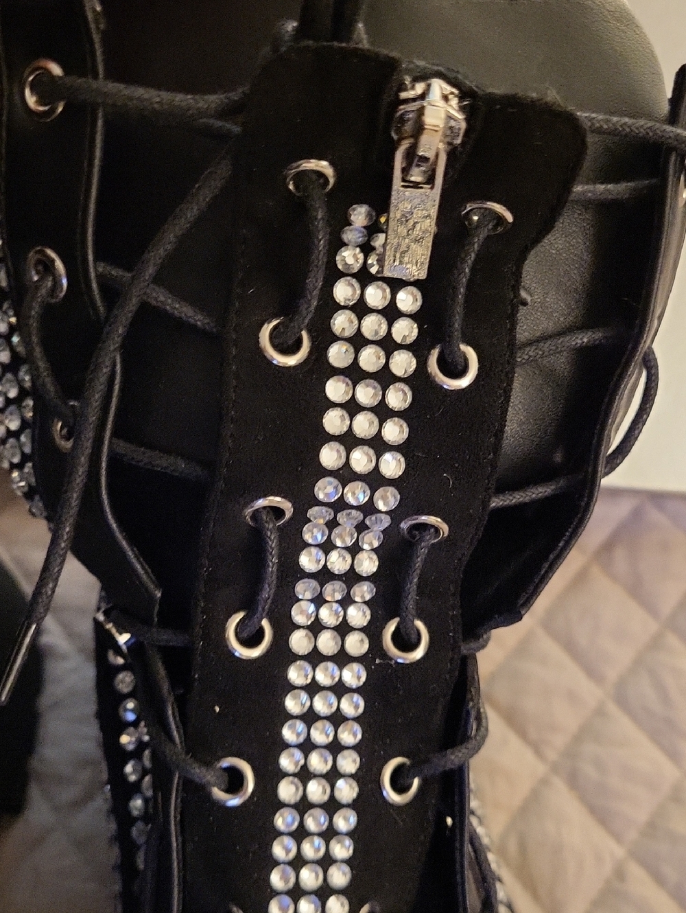 AZALEA WANG Black Rhinestone Combat Boots - Women's Fashion Boots SZ9 - Picture 3 of 12